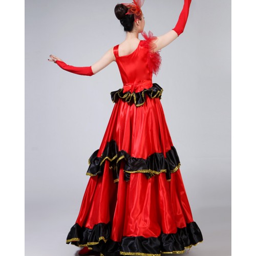 Red Flamenco dresses Chinese folk dance women female dresses stage performance Spanish bull dance skirts 